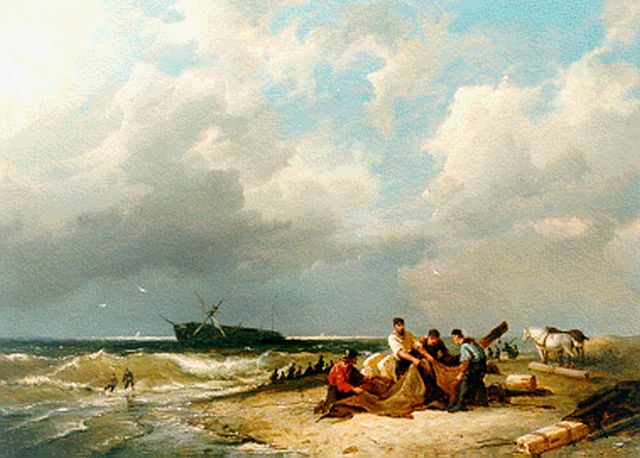 Dommershuijzen P.C.  | Beachcombers, oil on panel 27.5 x 38.1 cm, signed l.l. and dated 1882