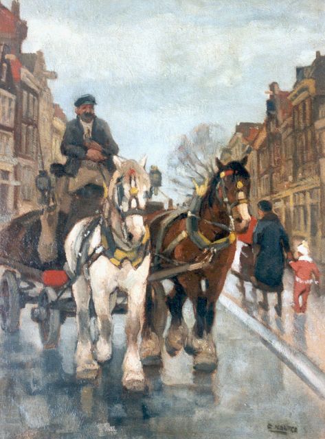 Cor Noltee | Horsedrawn cart, oil on canvas, 65.2 x 48.5 cm, signed l.r.