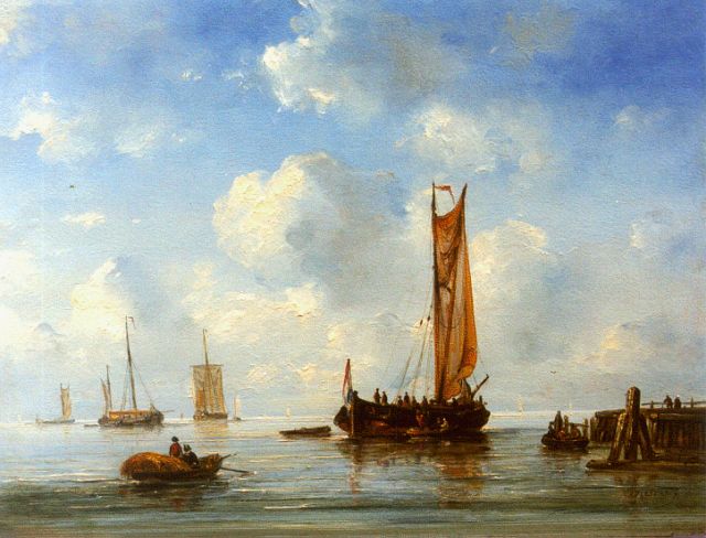 Pleijsier A.  | Shipping in a calm, oil on panel 31.4 x 41.2 cm, signed l.r.