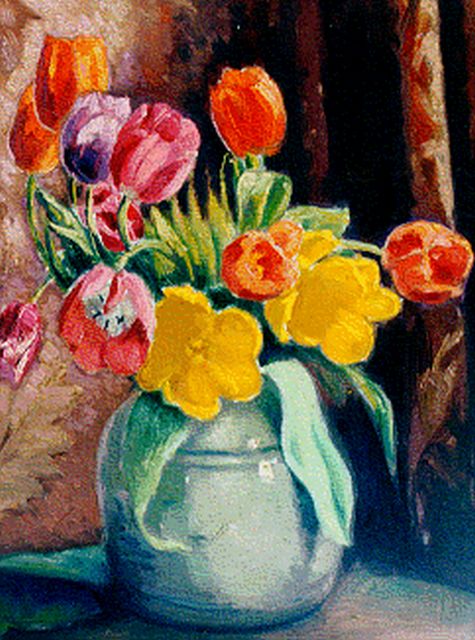 Jan Altink | Bloemstilleven van tulpen in een vaas, 39.9 x 30.1 cm, gesigneerd r.o.