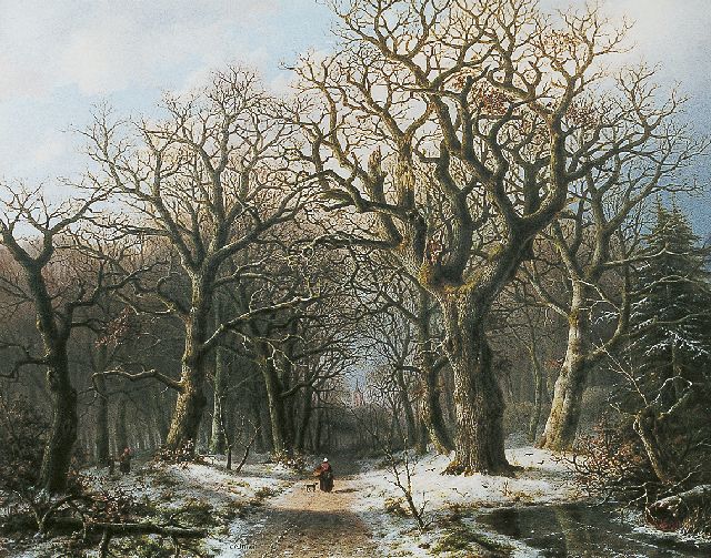 Everardus Mirani | Gathering wood in winter, oil on panel, 59.8 x 76.0 cm, signed c.l.