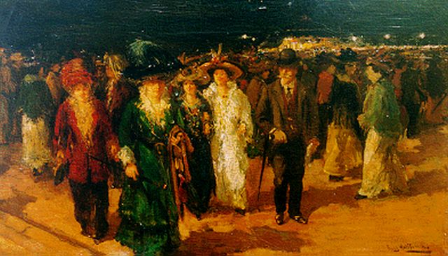 Frans Helfferrich | Festivities on the Promenade of Scheveningen, oil on canvas, 35.5 x 60.0 cm, signed l.r.
