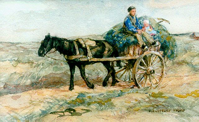 Jan Zoetelief Tromp | Father and child on a haycart, watercolour on paper, 16.8 x 26.3 cm, signed l.r.