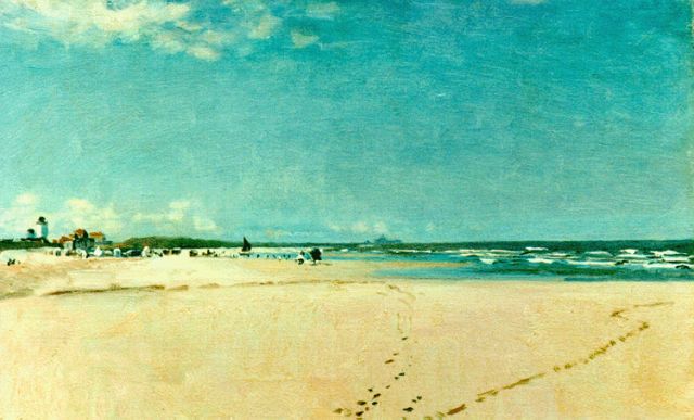 Frans Oerder | The beach of Katwijk, Scheveningen in the distance, oil on canvas, 35.0 x 55.5 cm, signed l.l.