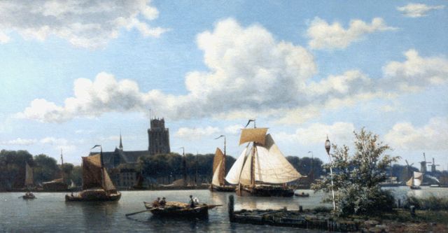 Koster E.  | A view of the river Merwede, Dordrecht, oil on canvas 55.4 x 100.7 cm, signed l.l.