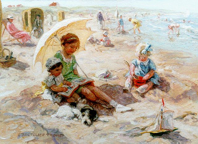 Jan Zoetelief Tromp | Children playing on the beach, oil on canvas, 40.0 x 56.0 cm, signed l.l.