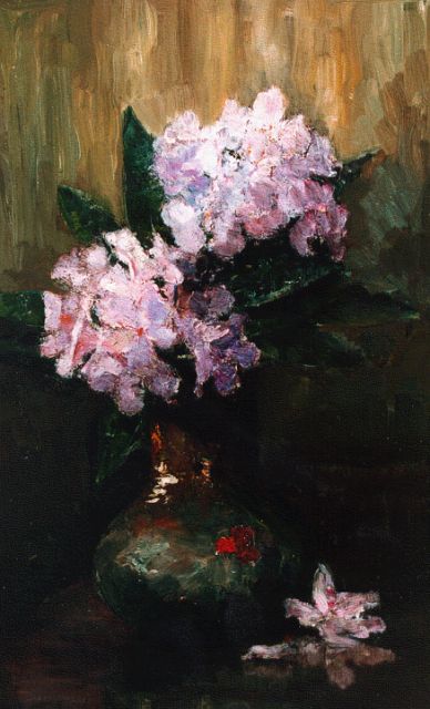 Zilcken C.L.P.  | Two twigs of rhododendrons in a ginger jar, oil on panel 40.0 x 23.2 cm