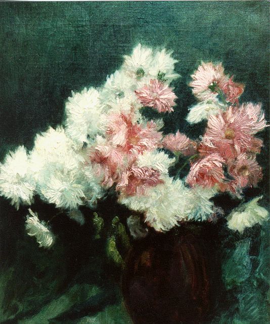 Windt (Toegeschreven aan) Ch. van der | White and pink flowers in a vase, oil on canvas 54.2 x 41.4 cm