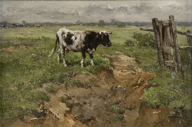 Jan de Haas | Cows near a fence, oil on panel, 31.2 x 47.1 cm, signed l.l.