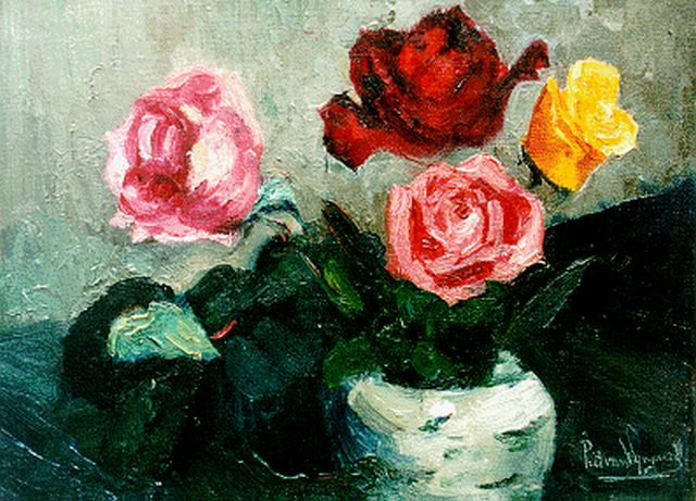 Piet van Wijngaerdt | A still life with roses, oil on canvas, 30.3 x 40.0 cm, signed l.r.