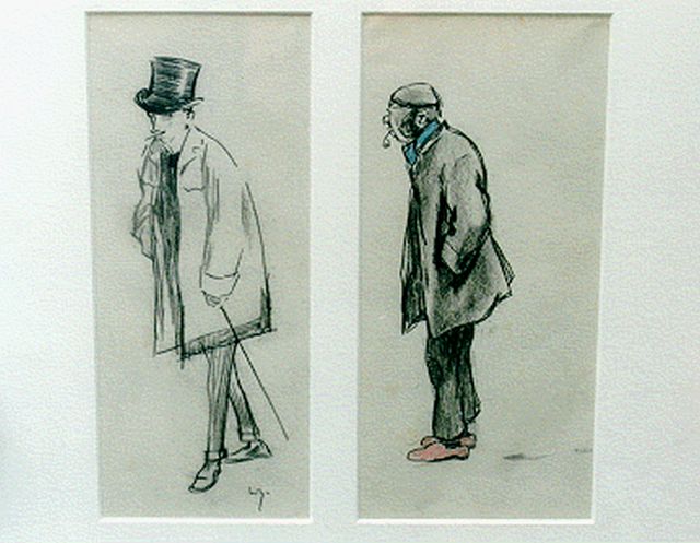 Willy Sluiter | A man with a hat; a man with a pipe, pencil and coloured pencil on paper, 29.5 x 30.0 cm, signed l.l.