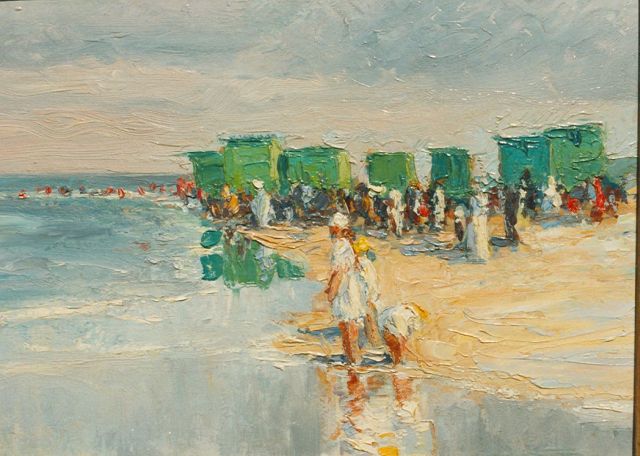 Oswald F.  | The beach of Noordwijk, 24.4 x 33.3 cm, signed on the reverse