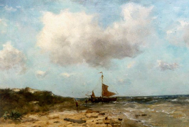 Johan Frederik Cornelis Scherrewitz | Moored 'bomschuit', oil on canvas, 36.0 x 51.0 cm, signed l.l.
