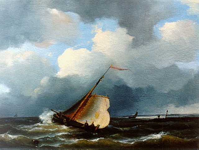 Hilleveld A.D.  | A sailing boat in a stiff breeze, oil on panel 17.8 x 24.0 cm, signed l.r. with initials