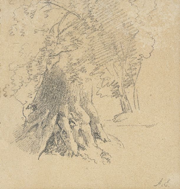 Andreas Schelfhout | A study of a tree, pencil on paper, 17.9 x 17.4 cm, signed l.r. with initials