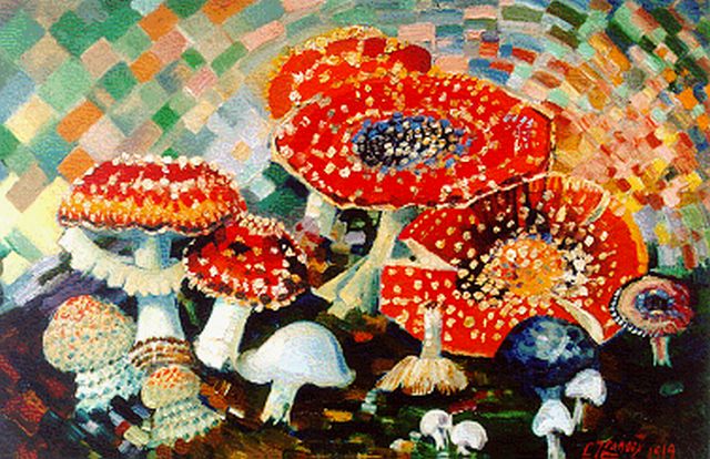 Lanooy C.J.  | Mushrooms, oil on canvas laid down on painter's board 33.5 x 50.5 cm, signed l.r. and dated 1919