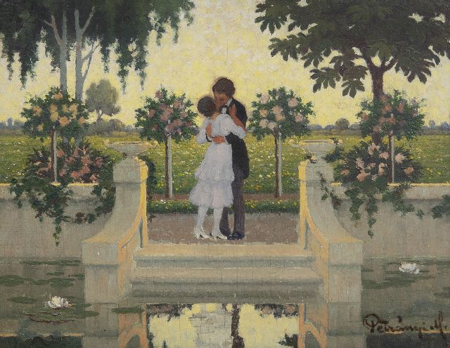 Petranyi M.  | The French kiss, oil on panel 18.0 x 23.0 cm, signed l.r. and dated 1917