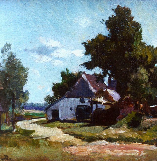 Johannes Evert Akkeringa | A farm in a summer landscape, oil on panel, 12.1 x 12.3 cm, signed l.l. with monogram