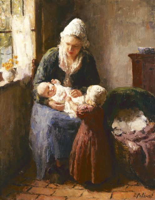 Bernard Pothast | On mother's lap, oil on canvas, 41.1 x 32.1 cm, signed l.r.