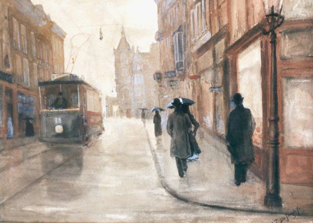 Tinus de Jongh | View of the Leidsestraat, Amsterdam, watercolour on paper, 31.3 x 44.3 cm, signed l.r.