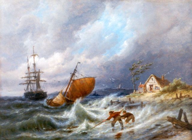 Pieter Cornelis  Dommershuijzen | Shipping on choppy waters, Zuiderzee, oil on panel, 30.3 x 40.7 cm, signed l.l. and dated 1903