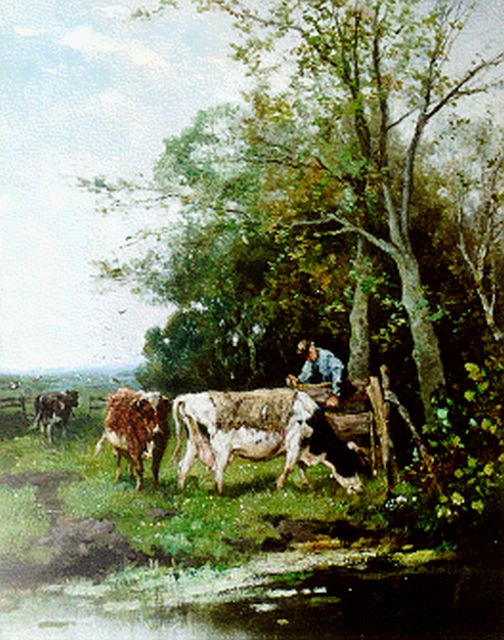 Scherrewitz J.F.C.  | Cows in a meadow, oil on panel 41.1 x 32.7 cm, signed l.r.