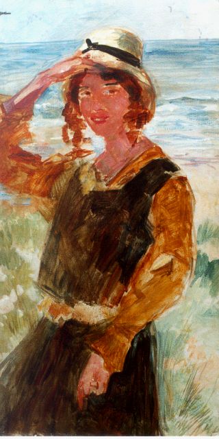 Simon Maris | Mies on the beach, oil on canvas, 108.0 x 57.3 cm, signed u.l.