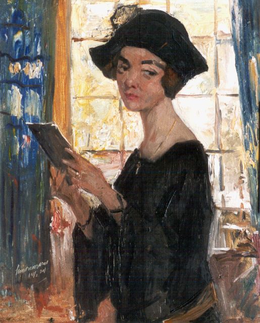 Maris S.W.  | Portrait of a lady with a letter, oil on panel 46.0 x 37.3 cm, signed l.l. and executed on 14/2/24