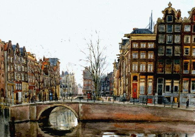 Bobeldijk F.  | A view of the Leliegracht, Amsterdam, watercolour on paper 46.3 x 64.5 cm, signed l.r.