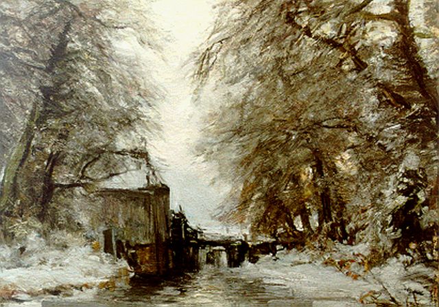 Louis Apol | A water mill in a winter landscape, oil on canvas, 50.2 x 70.0 cm, signed l.l.