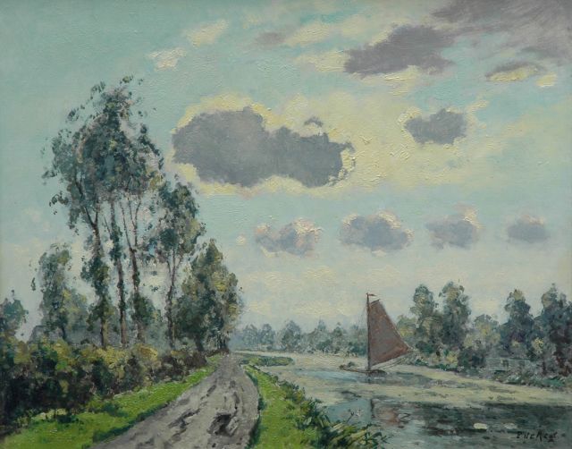 Regt P. de | Along the Vliet near Voorschoten, oil on canvas 40.3 x 50.5 cm, signed l.r.