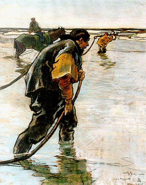 Sluiter J.W.  | Fishermen at work, pastel on paper 48.0 x 38.5 cm, signed l.r. and dated January 1915