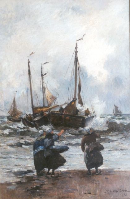 German Grobe | The departure of the fleet, oil on canvas, 90.3 x 60.5 cm, signed l.r. and dated 1903