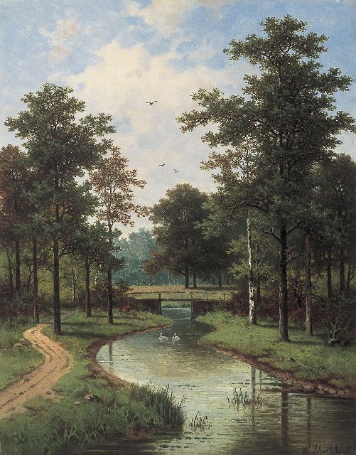 Koekkoek P.H.  | A view of a park, oil on panel 36.0 x 28.0 cm, signed l.r.