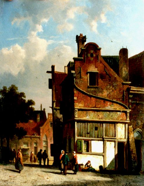 Adrianus Eversen | A sunlit street, oil on panel, 27.5 x 21.2 cm, signed l.r.