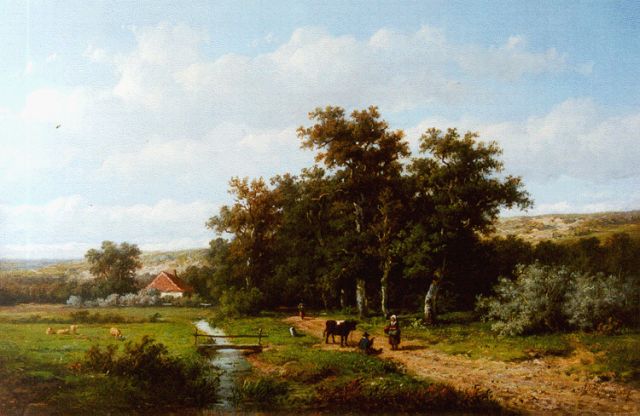 Wijngaerdt A.J. van | Travellers on a path, oil on panel 24.0 x 37.2 cm, signed l.r.