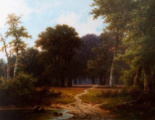 Koekkoek P.H.  | A forest landscape, oil on panel 20.8 x 27.0 cm, signed l.c.