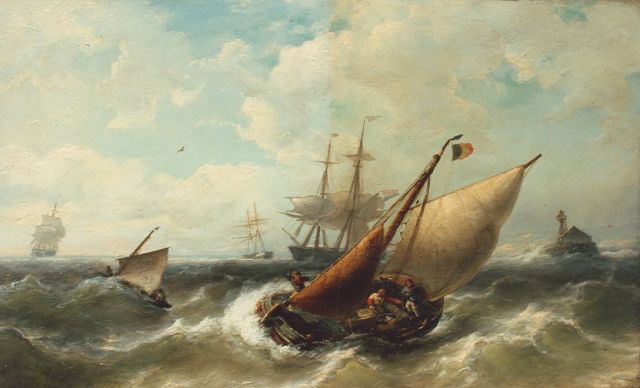 Nicolaas Riegen | Shipping on choppy waters, oil on canvas, 44.0 x 72.0 cm, signed l.l. and dated 1886