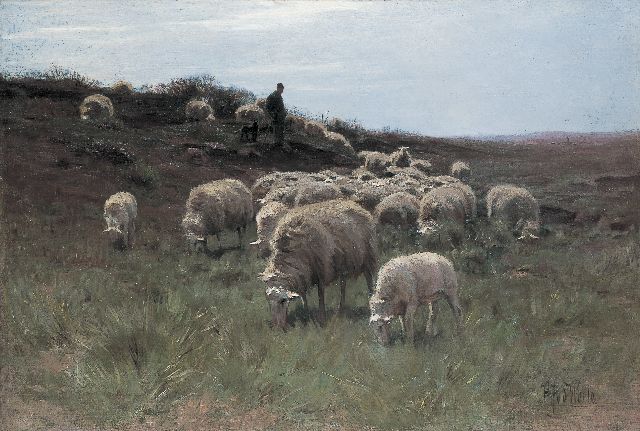 Herman van der Weele | A shepherd and flock, oil on canvas, 58.7 x 86.9 cm, signed l.r.