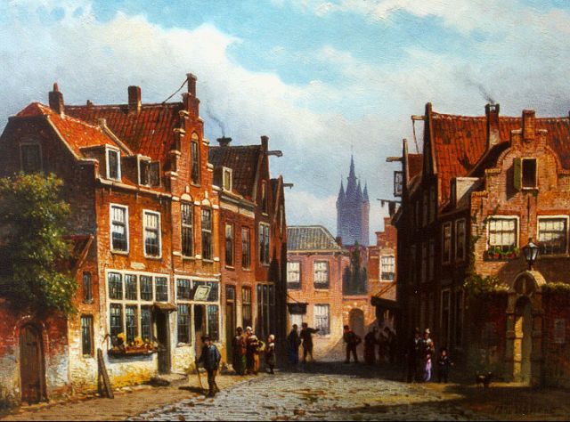 Hilverdink E.A.  | A street in Delft, oil on panel 23.9 x 32.0 cm, signed l.r.