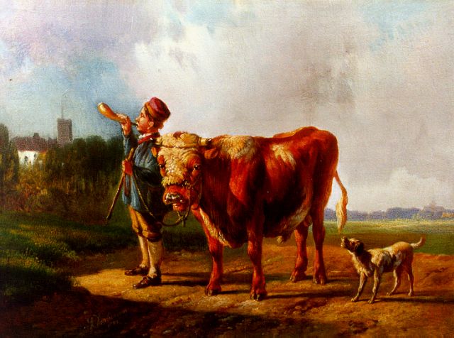 Albertus Verhoesen | A young shepherd, oil on panel, 17.9 x 23.0 cm, signed l.l. and dated 1870