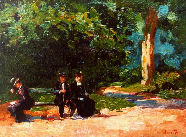 Zwart W.H.P.J. de | Figures in the 'Haagse bos', oil on panel 22.4 x 30.5 cm, signed l.r. with initials