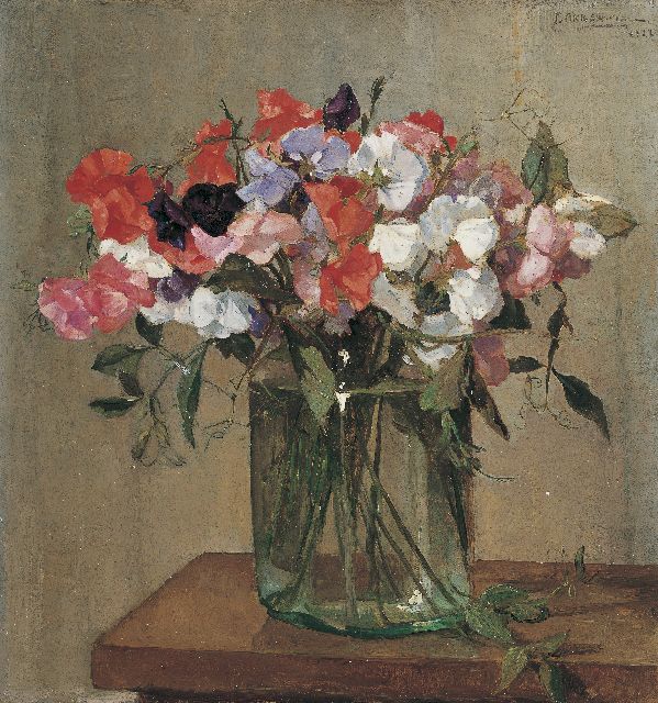 Johannes Evert Akkeringa | Sweetpea in a glass bowl, oil on canvas, 40.0 x 38.0 cm, signed u.r. and dated 1922