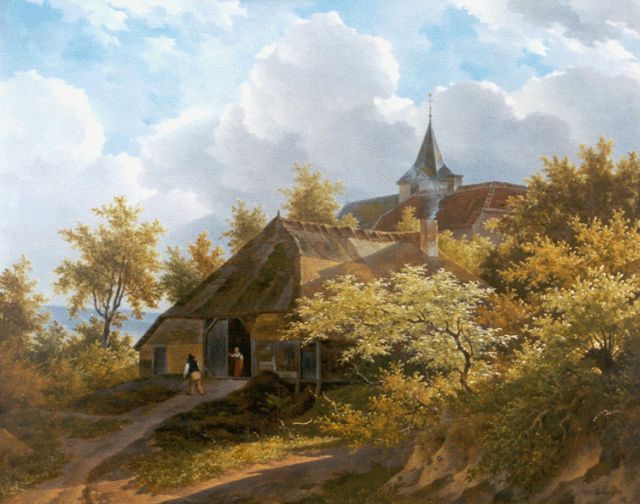 Koogh A. van der | A farmhouse in a wooded landscape, oil on panel 43.0 x 53.0 cm, signed l.r.