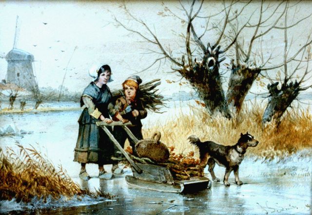Smits J.G.  | Gathering wood in winter, watercolour on paper 22.9 x 32.7 cm, signed l.r.