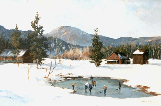Dorus Artz | Ice hockey players, St. Margarets, Canada, oil on canvas, 51.3 x 76.5 cm, signed l.r.