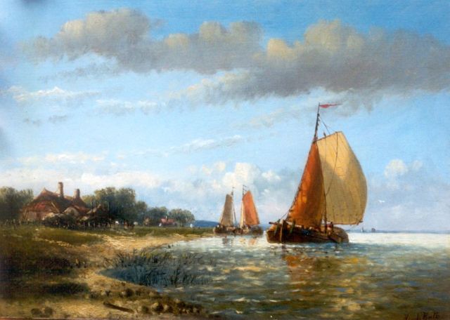 Hendrik Hulk | Anchored vessels, oil on panel, 20.7 x 28.5 cm, signed l.r.