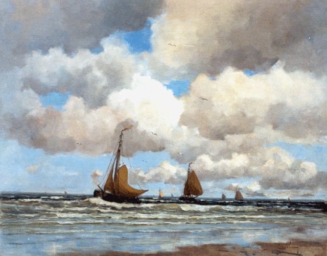 Waning C.A. van | The arrival of the fleet, oil on canvas 78.0 x 98.0 cm, signed l.r.