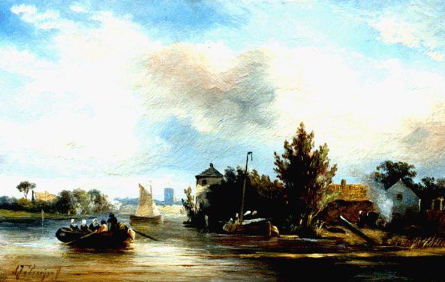 Albert Jurardus van Prooijen | A ferry in a summer landscape, oil on panel, 17.7 x 27.6 cm, signed l.l.
