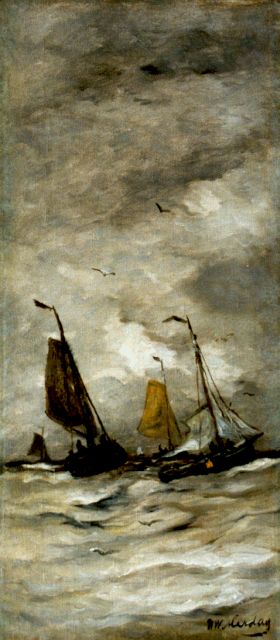 Hendrik Willem Mesdag | Ships in full sail, oil on canvas, 66.3 x 29.1 cm, signed l.r.